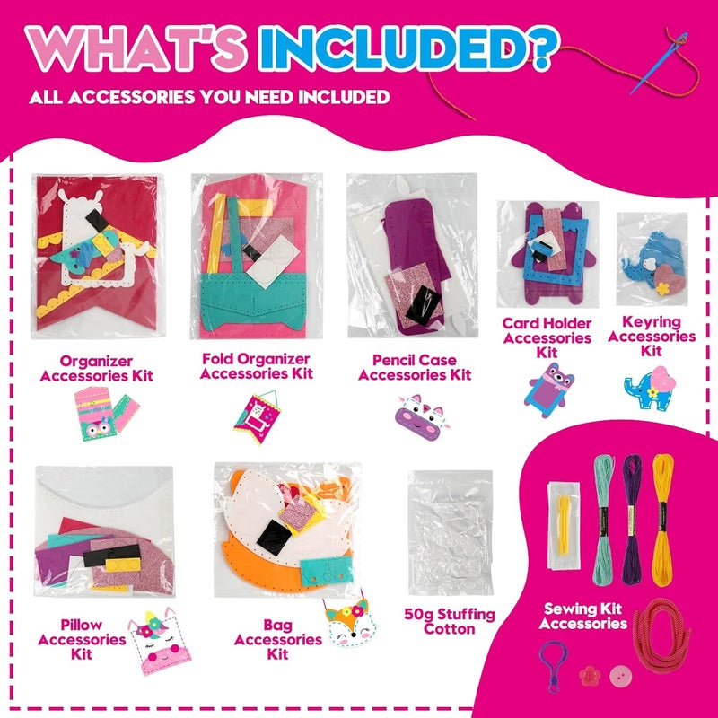 SparkleMe Sewing Craft Kit for Girls: DIY Felt Sewing Kit for Kids Ages 5-10, 7 Fun Projects with Stuffed Animals & Pillows, Learn to Sew Kit for Beginners, Ideal for Christmas & Birthday, Arts & Crafts Ideas - Image 3